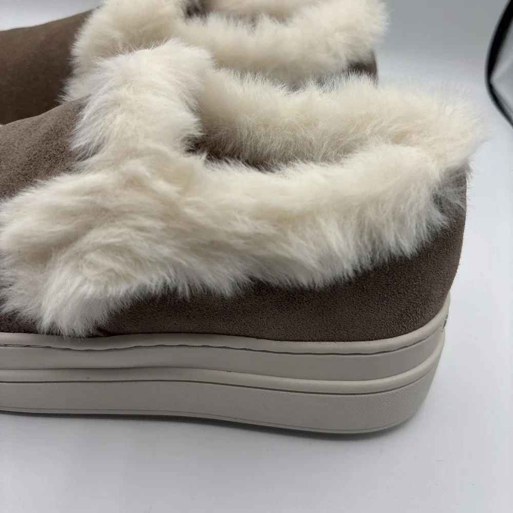 J Slides NYC Taupe Suede Neel Fur Trim Slip On Sneaker‎ Size 6M